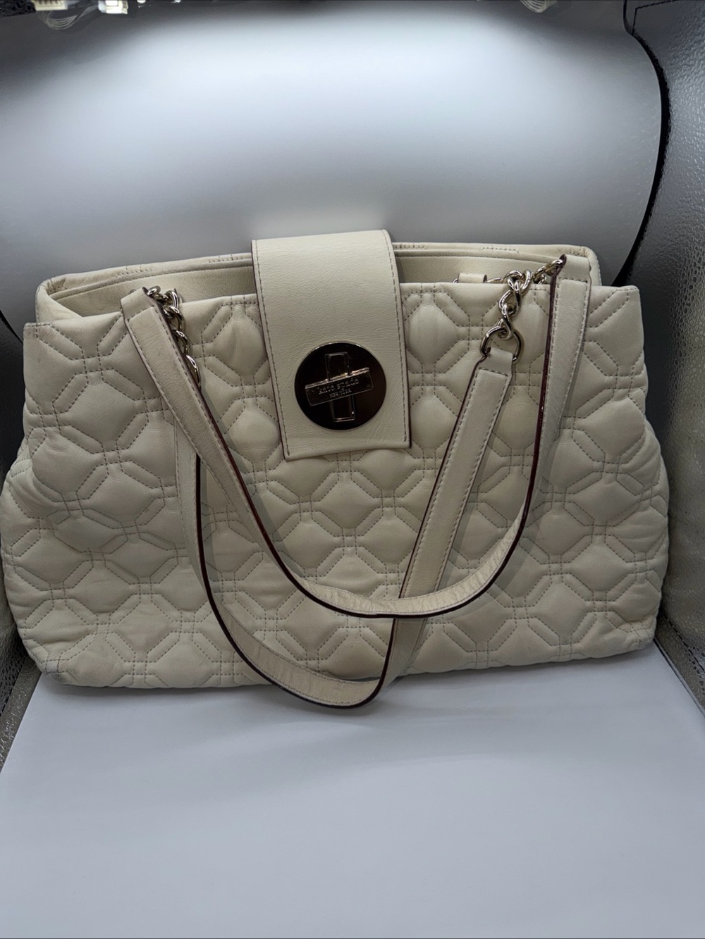 Kate Spade Bag Astor Court Elena Quilted Satchel Tote Bag large Cream Colour
